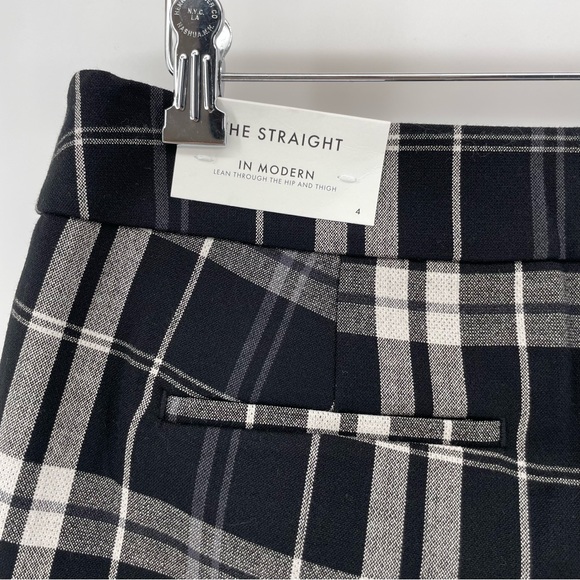Ann Taylor Womens The Straight Pant Black Blue Plaid 4 New - Picture 4 of 6